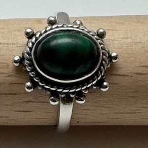 Vtg Malachite 925 Silver Ring